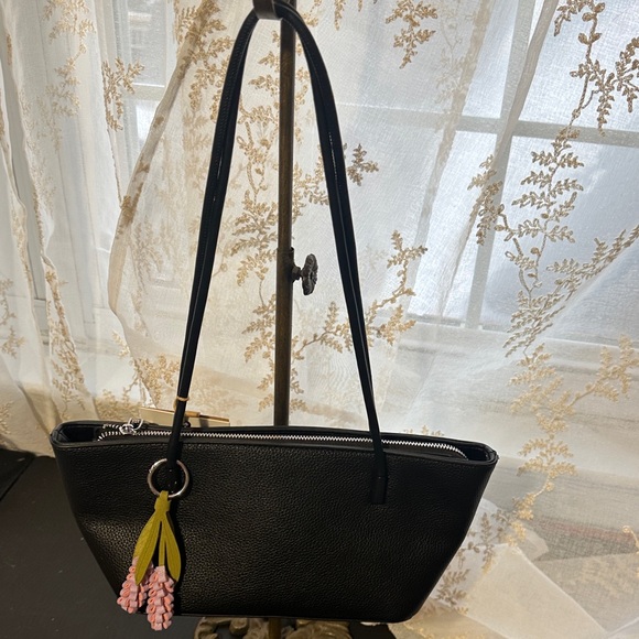 Miztrique black shoulder bag with floral bag charm